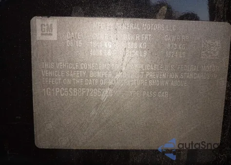 2015 Chevrolet Cruze 1Lt Auto из США, поврежденный, VIN 1G1PC5SB8F7296220